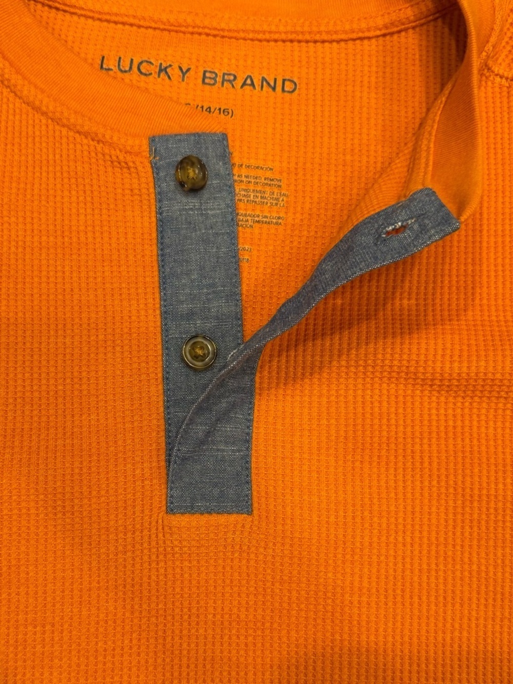 Lucky Brand Shirt Youth Boys Large 14-16 Orange Waffle Knit Henley Pullover - Picture 8 of 8